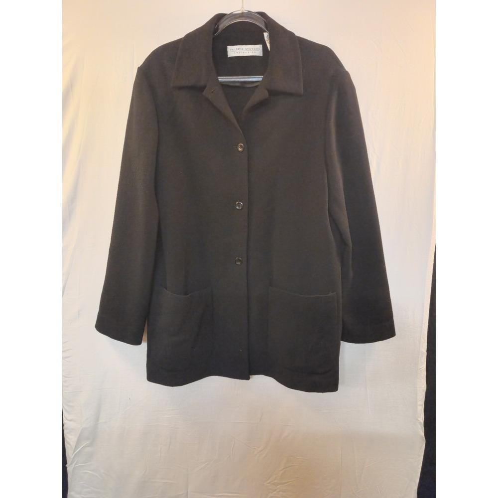 Vintage 1980s Valerie Stevens Women's 100% Wool Black Blazer Jacket Size 12